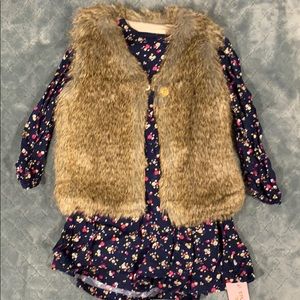 18-24mo navy floral dress with faux fur vest
